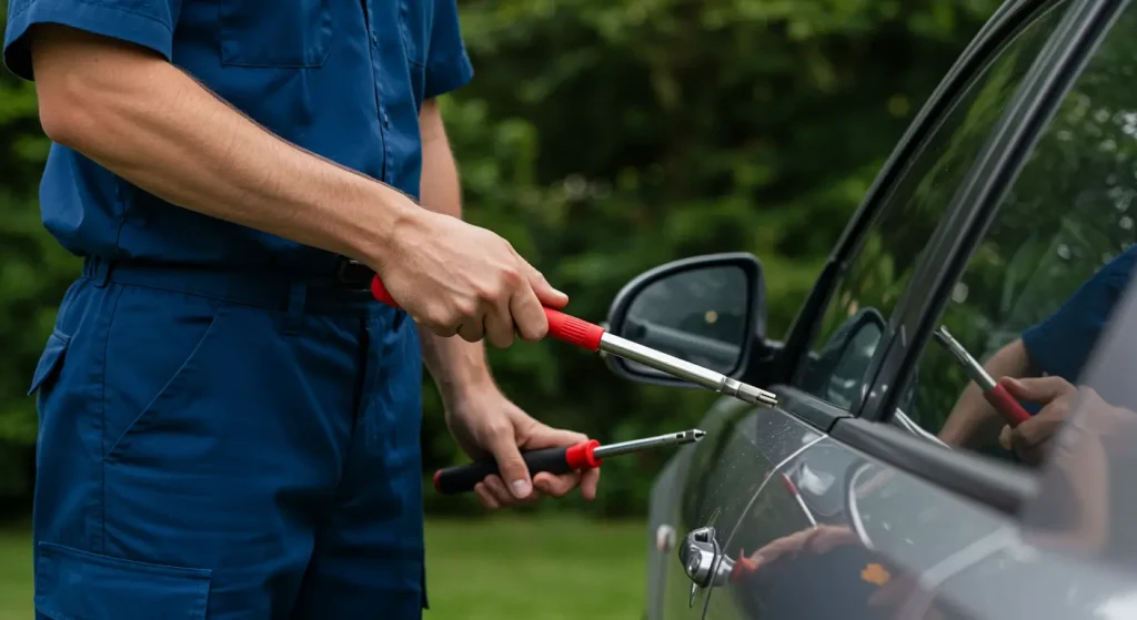 Peak Locksmith securing a car door lock in Tacoma, WA