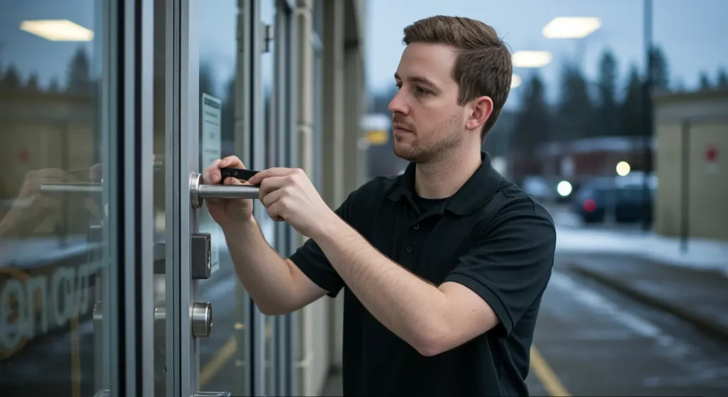 Peak Locksmith technician unlocking a home door in Tacoma, WA